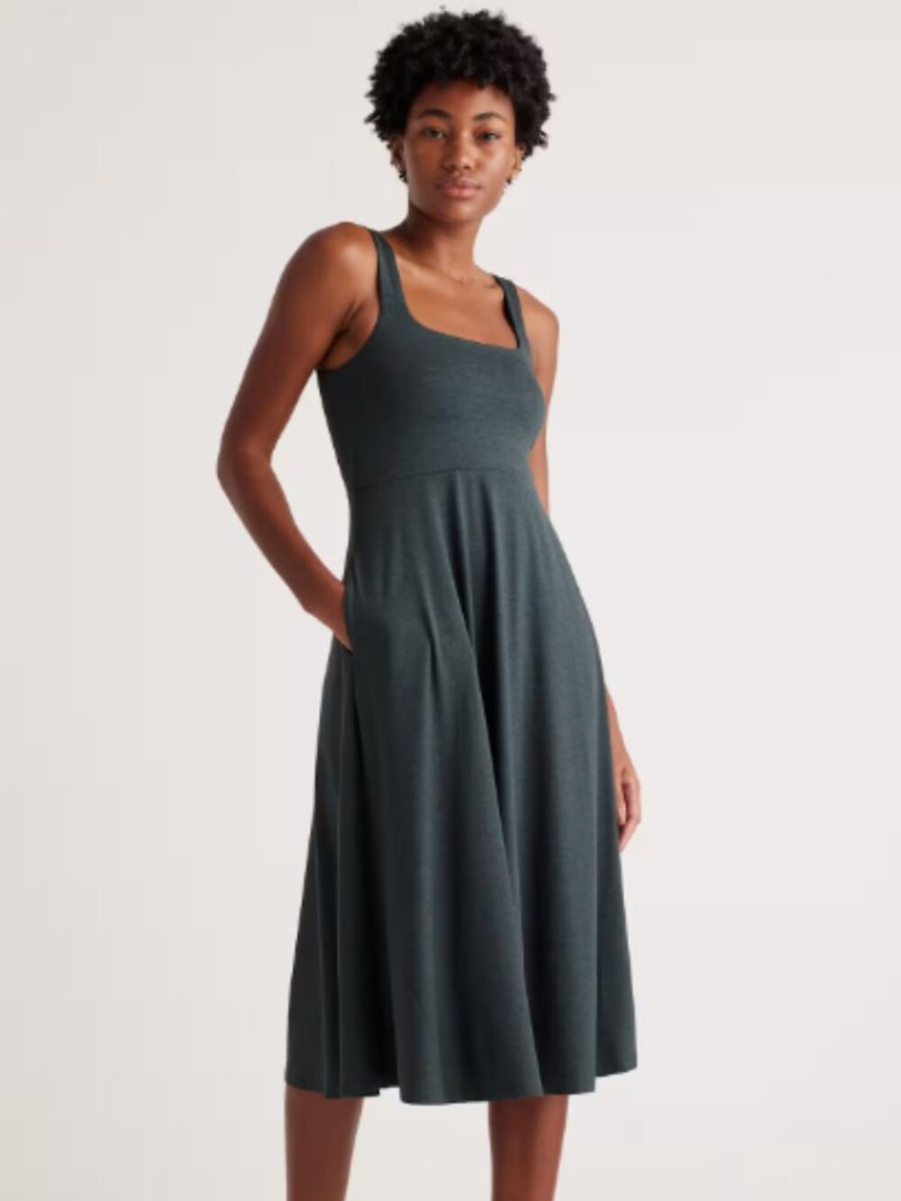 Quince Flowknit Breeze Fit & Flare Dress Heather Green - Small